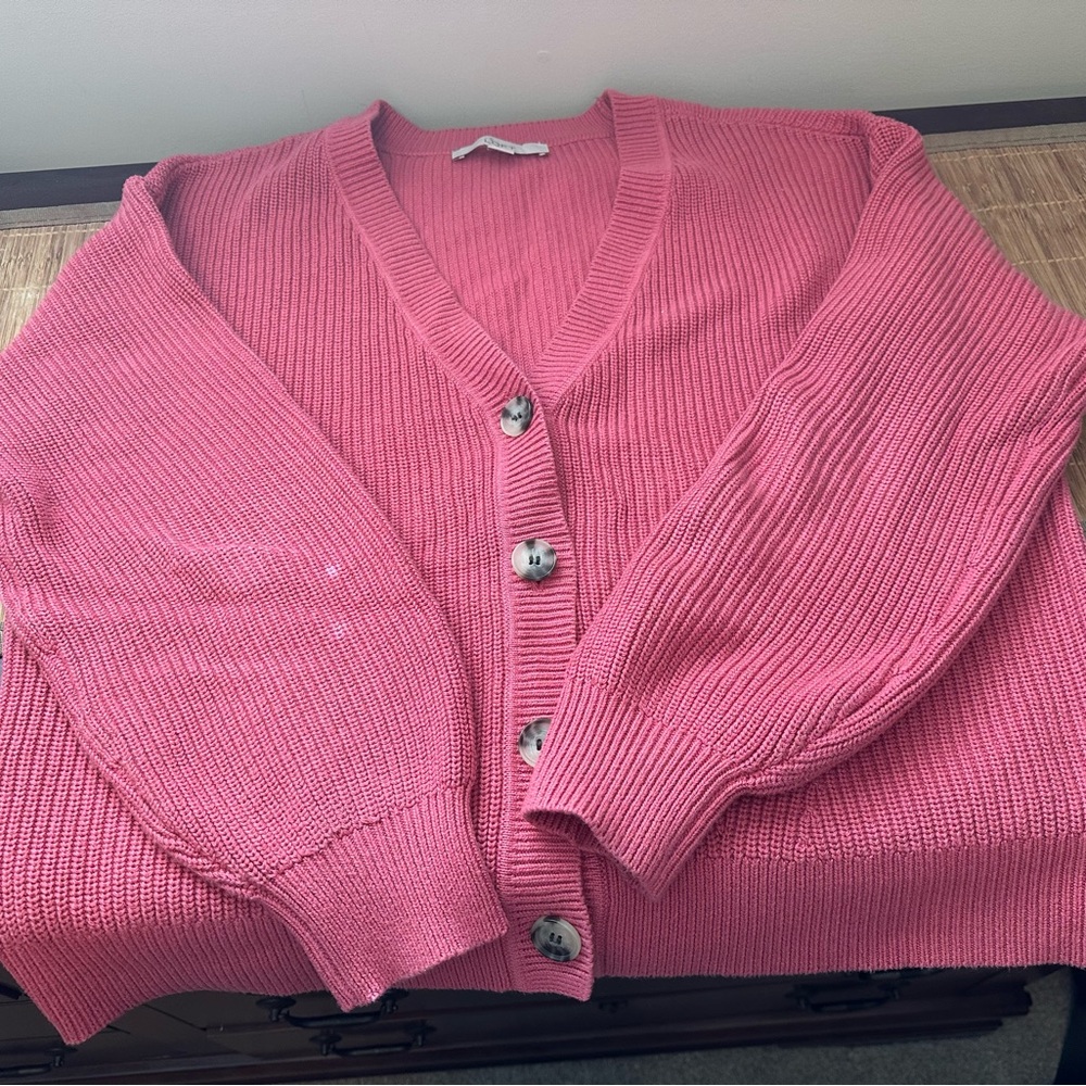 LOFT Pink/Salmon Button-Up Sweater